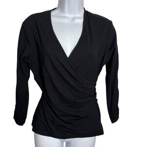Anne Fontaine Black knit Faux Wrap Top Size 42 US Size 10 long sleeve Liason